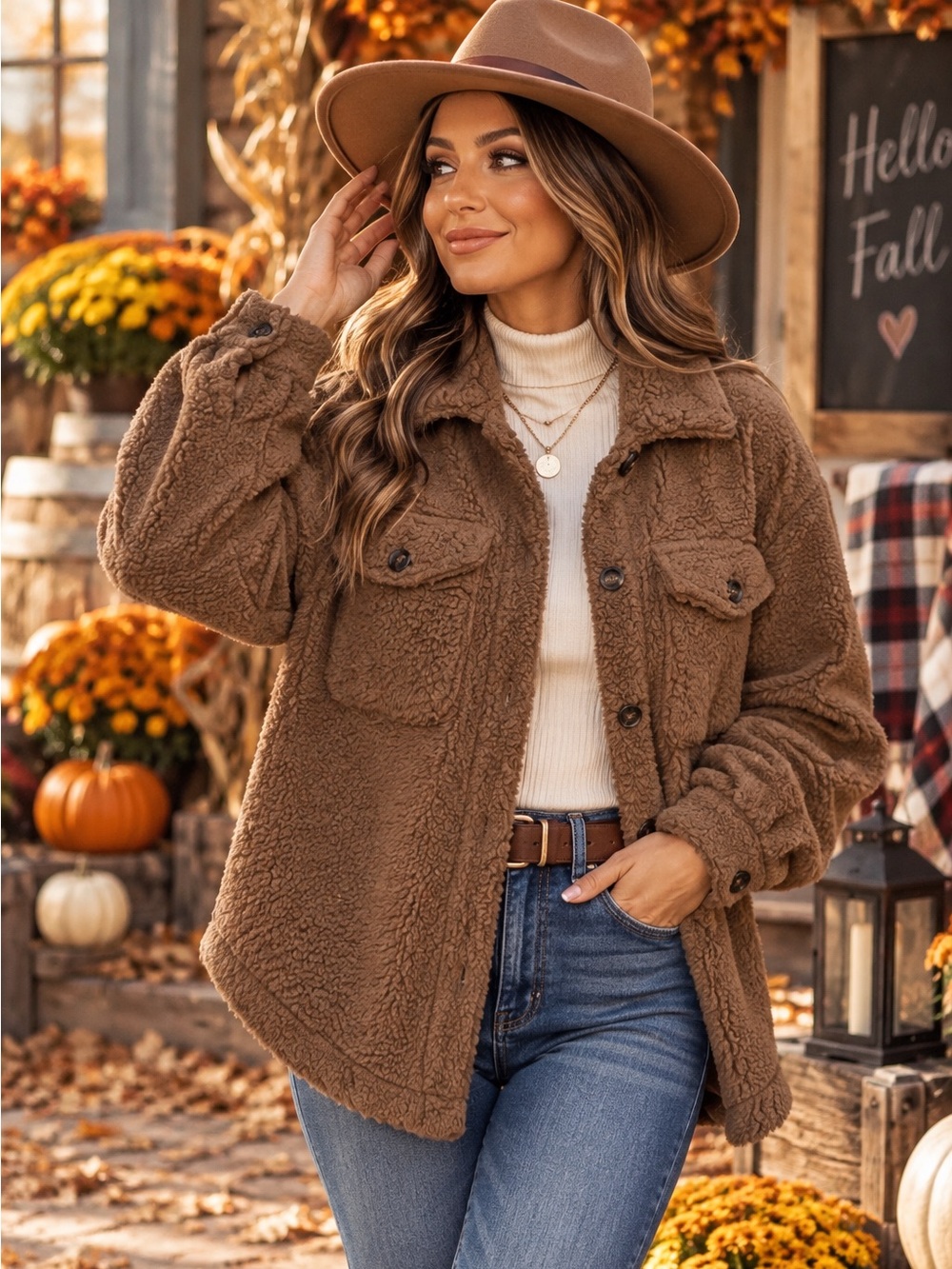 Love Tree Small Brown Teddy Sherpa Shacket Button Front Oversized Cozy Jacket